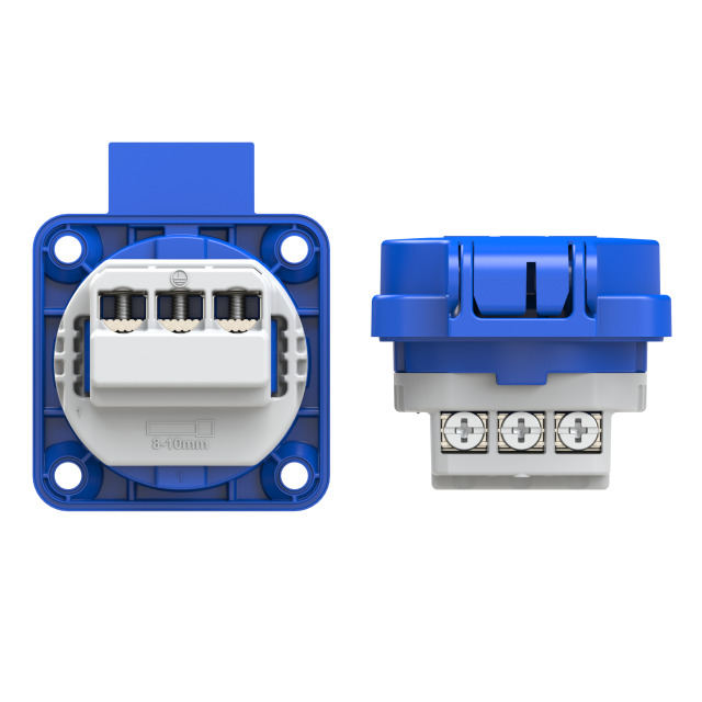 Розетка встраиваемая 16А/250V/2P+E/IP54 50x50 подкл. сзади синяя PCE 105-0b 00-00002583