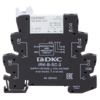 Реле интерфейсное, 1CO, ком. ток 6А, AgSnO2, напряжение 24V AC/DC, винтовые клеммы. DKC IRK-24UC-1CO