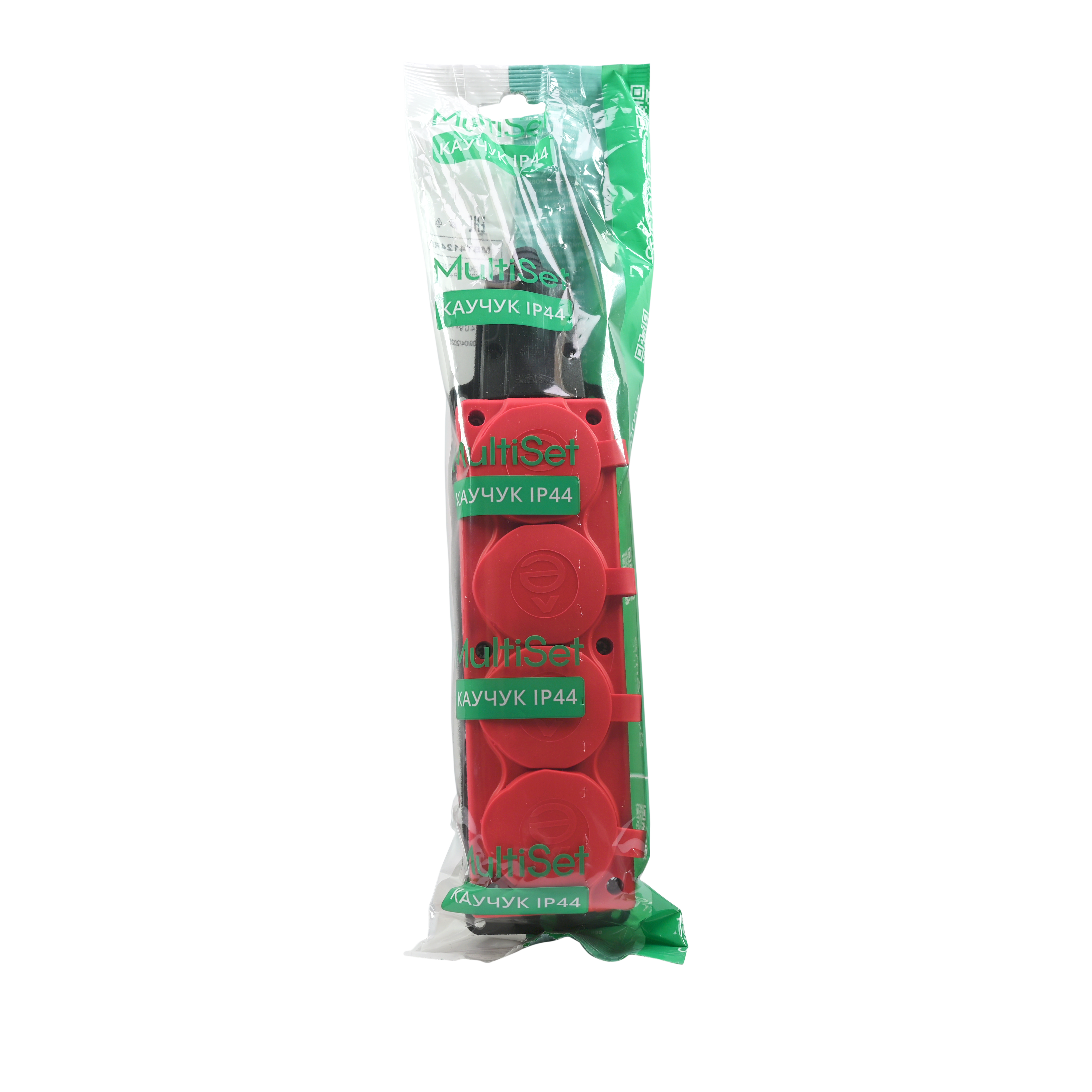 MultiSet Колодка 4х розетка 2К+З каучуковая 16А/250В IP44 Красная Systeme Electric MST4124RD