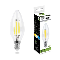 Лампа светодиодная LED 7вт Е14 белый свеча FILAMENT FERON LB-66 25780