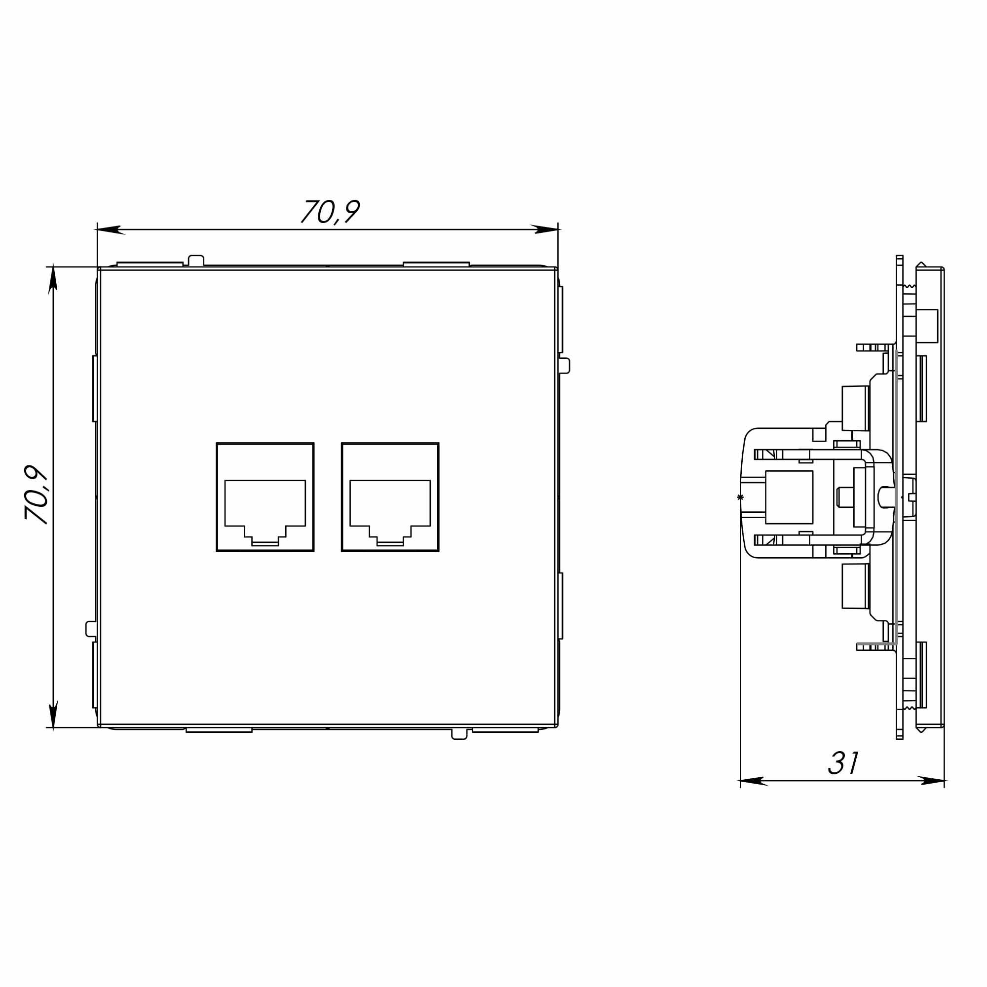 Компьютерная розетка RJ-45 без шторки, кат.5е двойная, KANT, черный уголь DKC 7012664