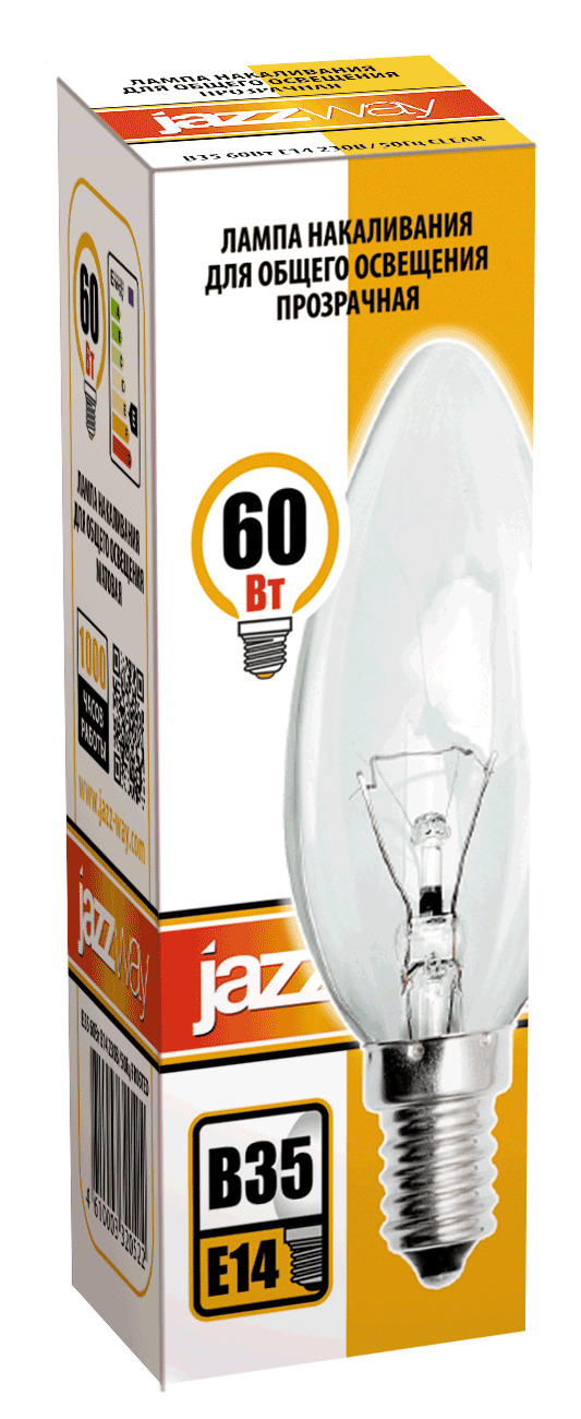 Лампа накаливания B35 240V 60 Вт E14 clear JazzWay 3320553 3320553*