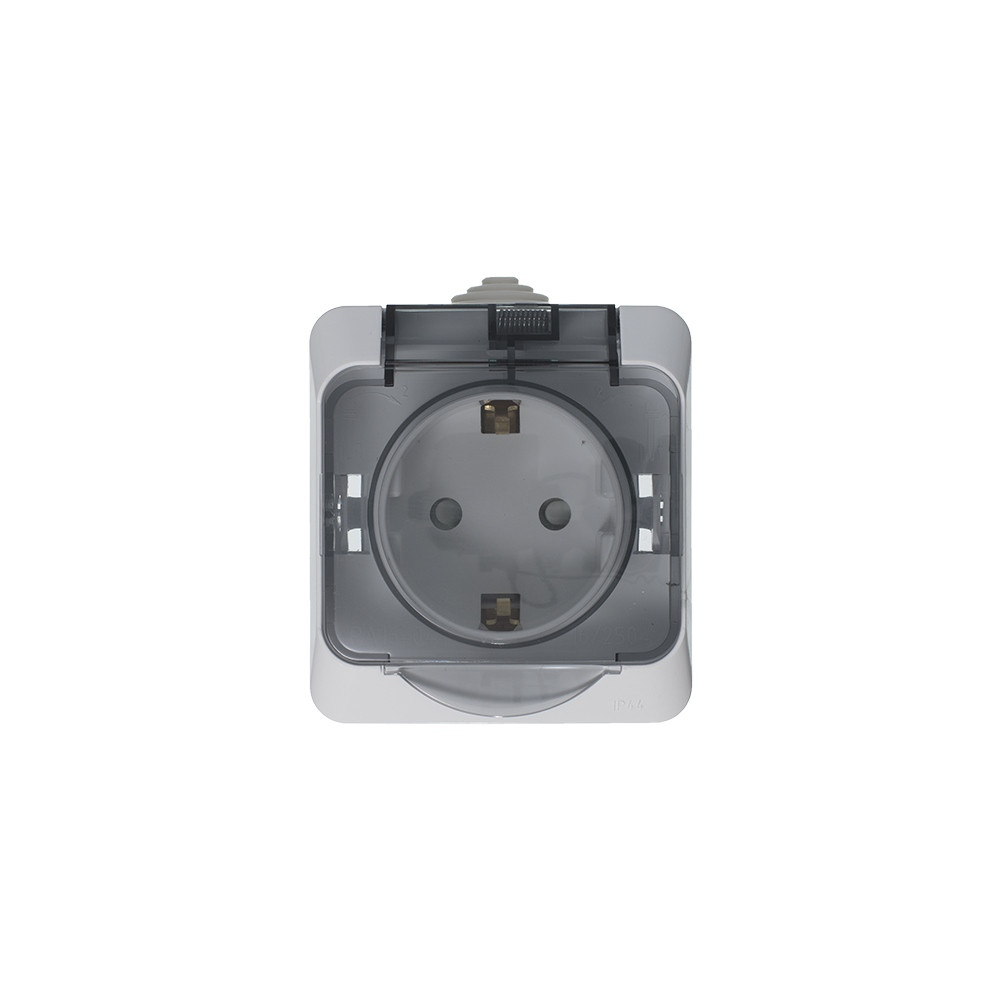 ЭТЮД Розетка наружная с заземлением со шторками IP44 белая Systeme Electric PA16-044B