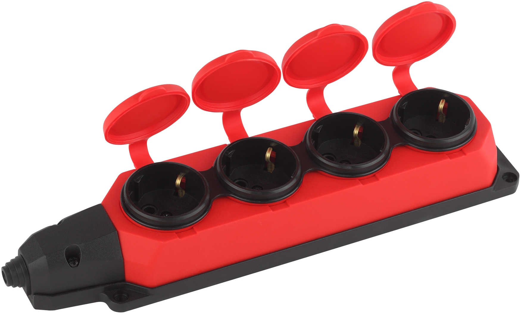 Колодка K-4e-RED-IP44 каучуковая с заземлением 4 розетки 16A IP44 красная ЭРА Б0044553