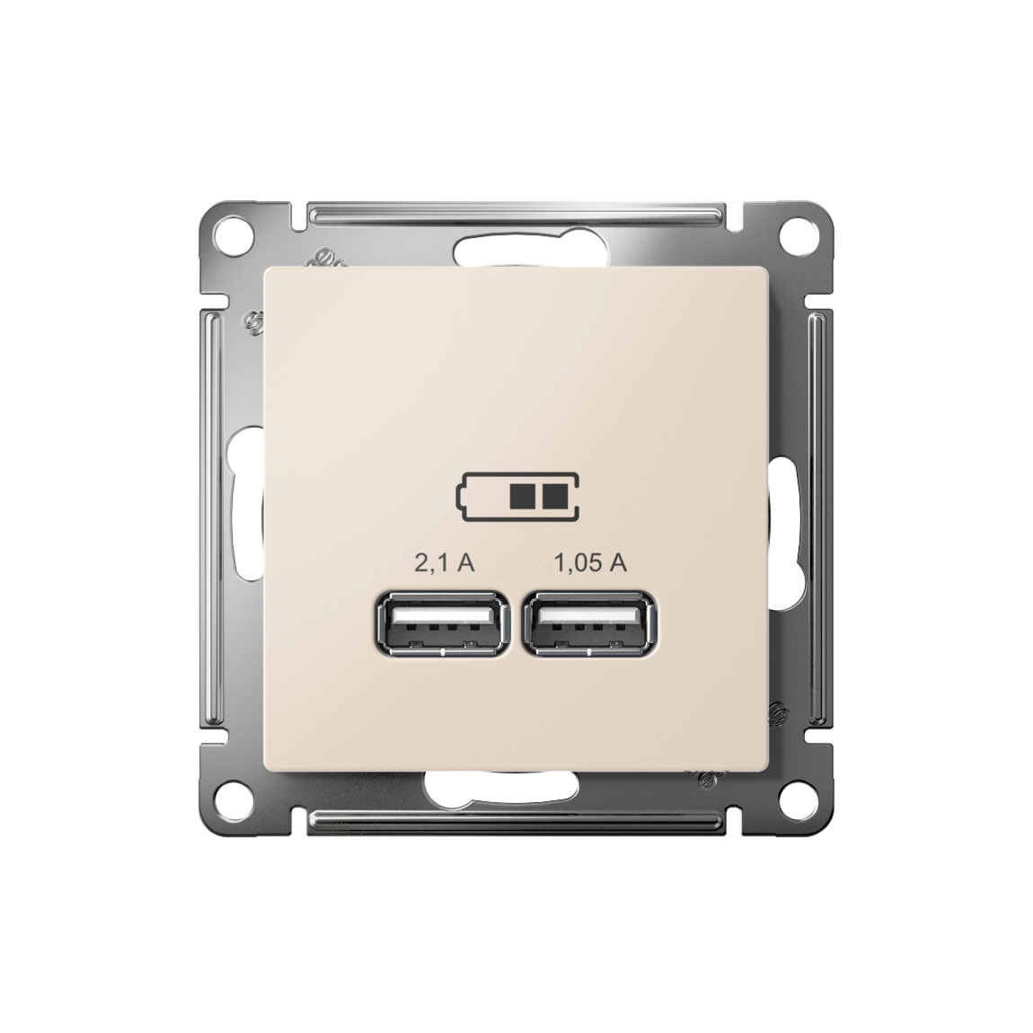 Розетка ATLASDESIGN USB 5В 1 порт x 2,1 А 2 порта х 1,05 А механизм бежевый Systeme Electric ATN000233