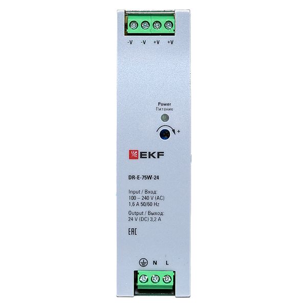 Блок питания на дин рейку 75 Вт, 220 В AC /24 В DC EKF DR-E-75W-24