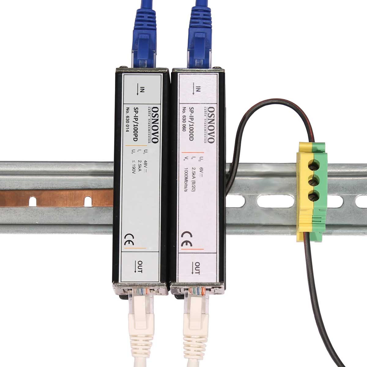 Устройство грозозащиты с защитой линий PoE до 1000 Мб/с RJ45 OSNOVO SP-IP/1000PD 00011337