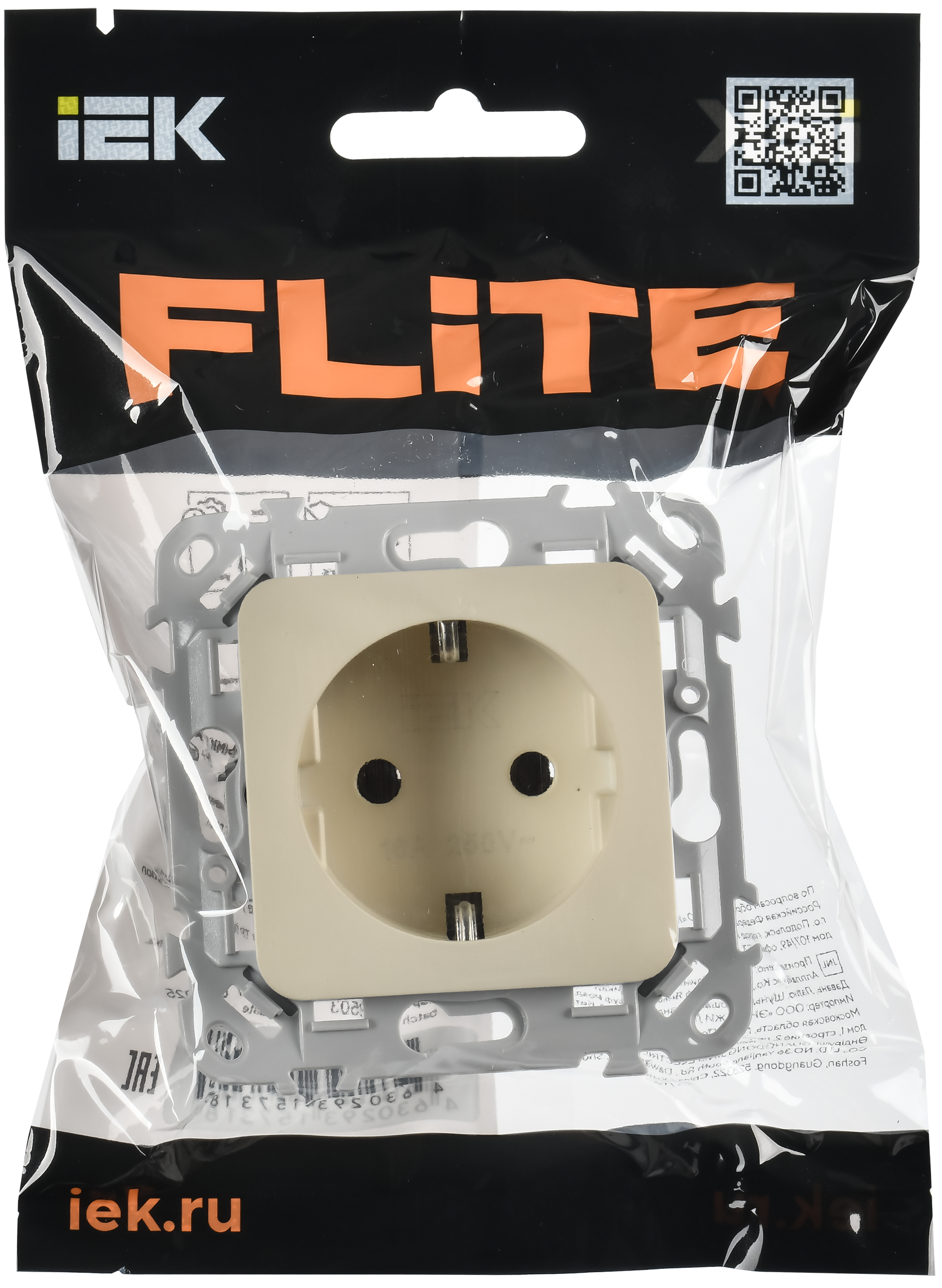 FLITE Розетка с заземлением без защитных шторок безвинтовое крепление 16А РС11-1-ФлСл сливочный IEK FI-R11-16-1-K86
