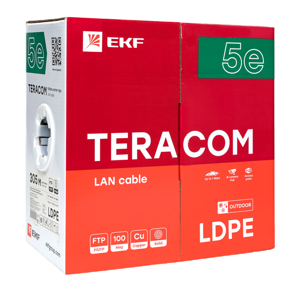 Витая пара TERACOM 5E F/UTP 4 пары solid OUT LDPE черный 305м EKF TRC-5EFTP-04PE-BK-OUT3