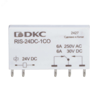 Реле миниатюрное ультратонкое, 1CO, коммутируемый ток 6 А, AgSnO напряжение 24V DC DKC RIS-24DC-1CO
