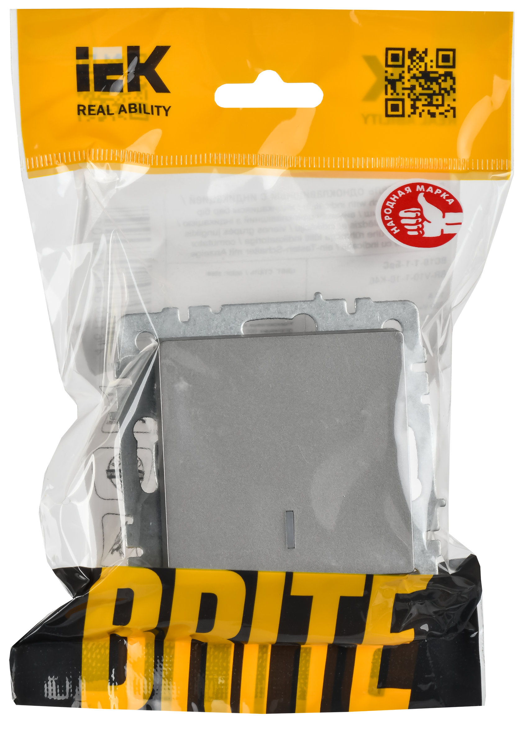 BRITE Выключатель одноклавишный с индикацией 10А ВС10-1-1-БрС сталь IEK BR-V10-1-10-K46