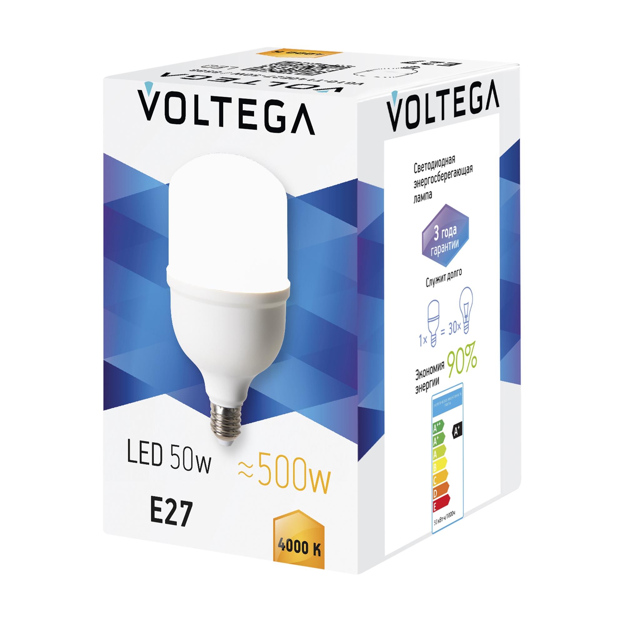 Лампа светодиодная T120 50Вт 4000К E27 IP20 Voltega 8588 VG10-T140E27-50W