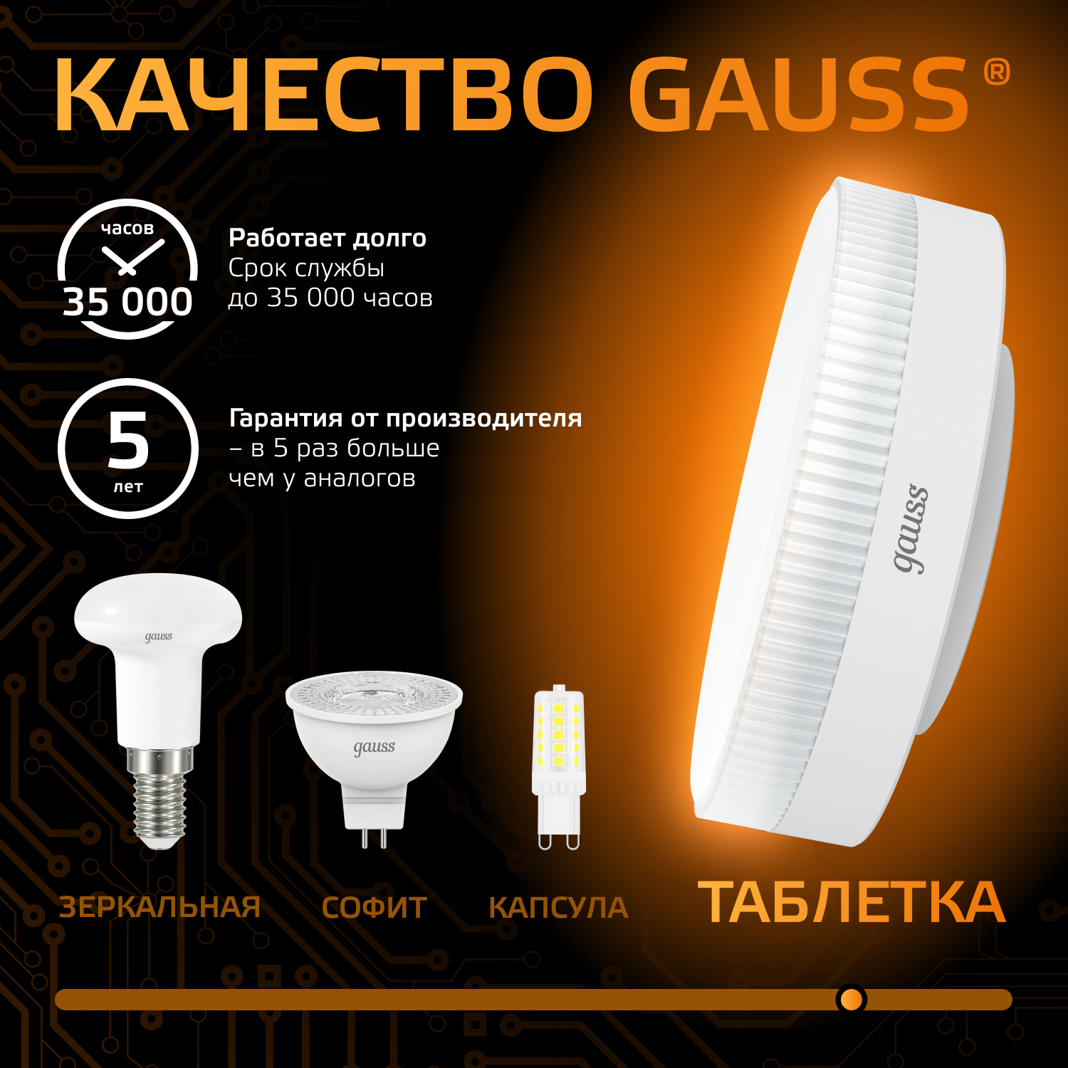 Лампа светодиодная LED 8 Вт 680 лм 3000К таблетка теплый GX53 AC 220В Black Gauss GAUSS 108008108