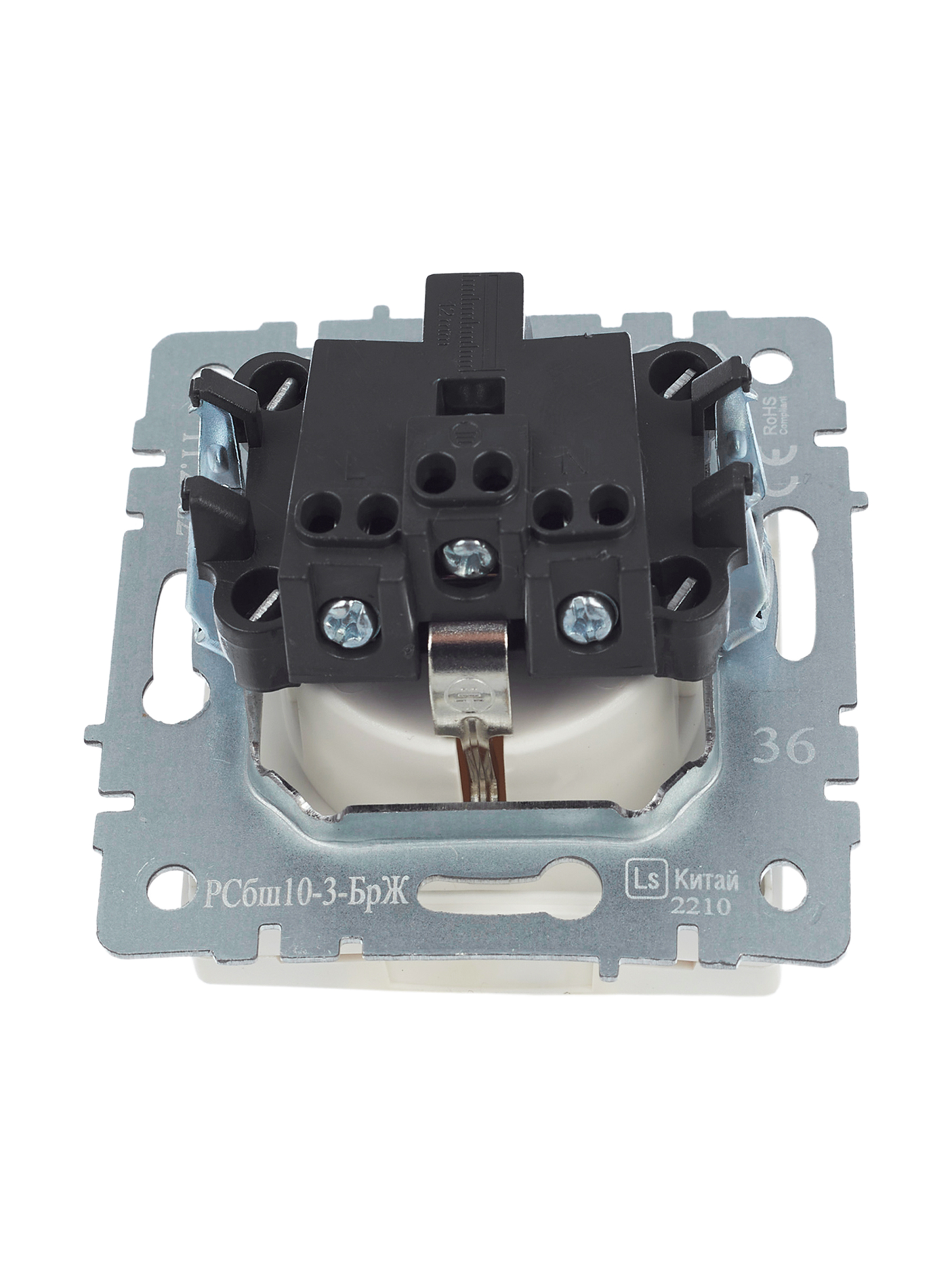 BRITE Розетка с заземлением с защитными шторками и крышкой 16А IP20 РСбш10-3-БрЖ жемчуг IEK BR-R16-16-K36