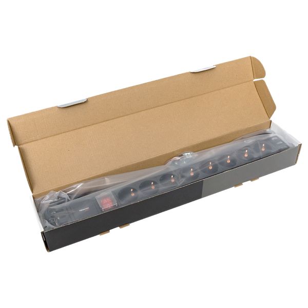 Блок розеток PDU TERACOM PRO 19'' 1U 16А/250В 8 розеток Schuko с выключателем шнур питания длиной 2 метра сечение 3x1.5 мм2 вилка Schuko корпус пластик черный EKF TRP-HPD-LSP-16A-8SH-2MSH