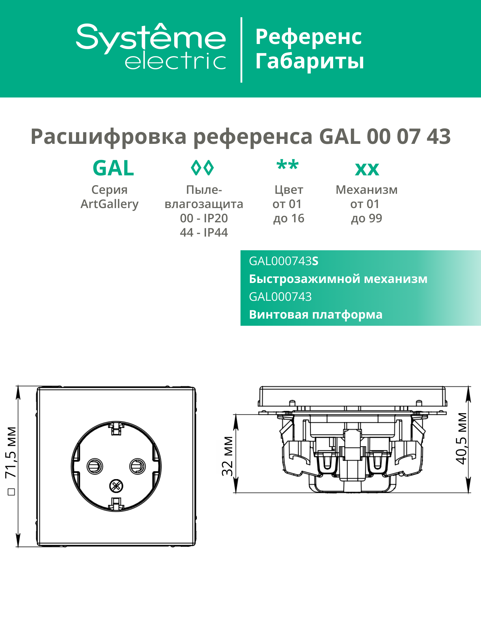 ARTGALLERY розетка с заземлением, 16А, механизм, грифель Systeme Electric GAL000743