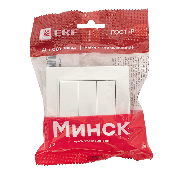 Выключатель Минск 3-клавишный СП 10А белый EKF ERV10-024-10