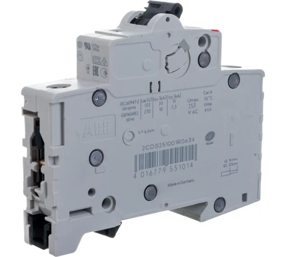 Выключатель автоматический однополюсный 63А С S201 6кА ABB 2CDS251001R0634