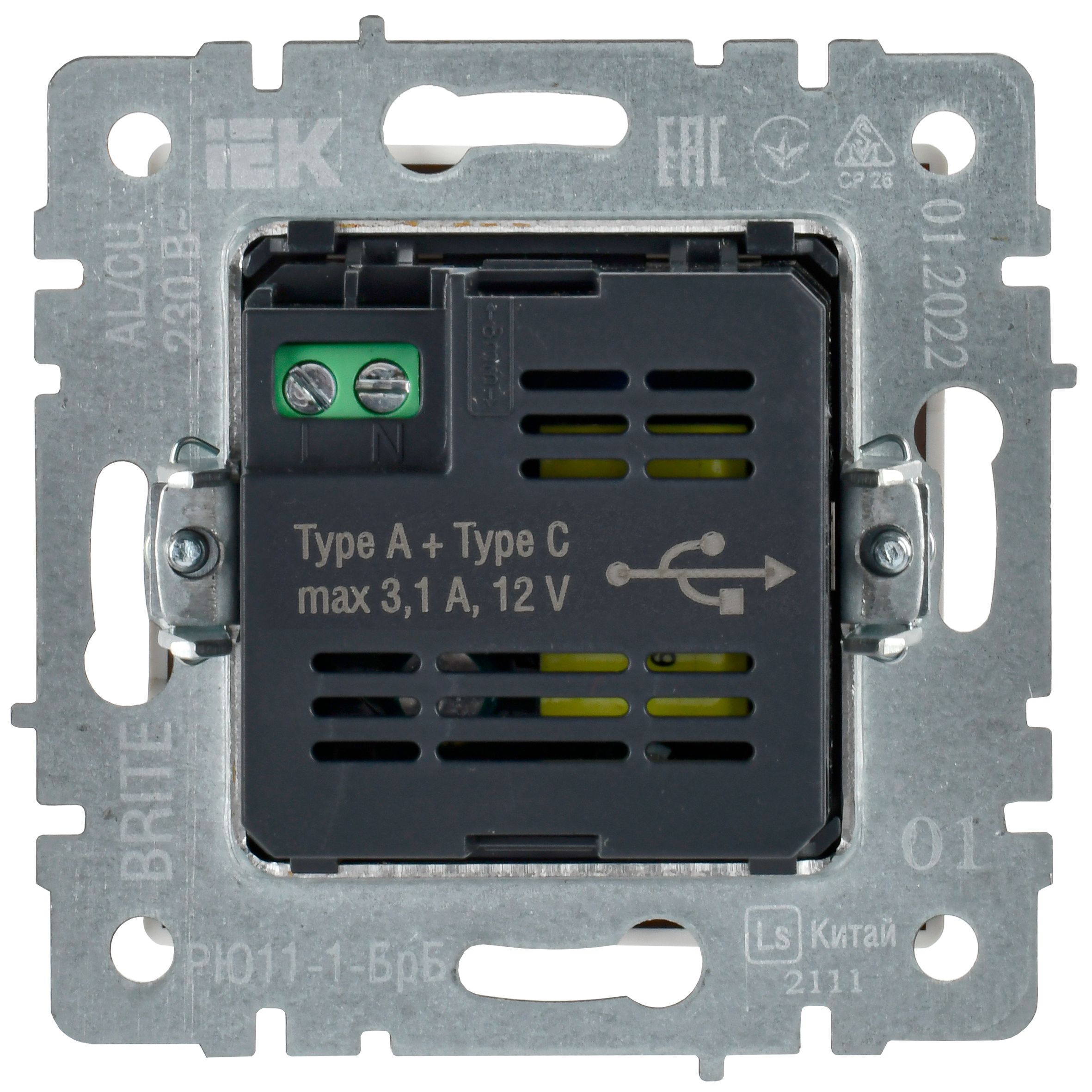 BRITE Розетка USB A+C 18Вт РЮ11-1-БрБ белый IEK BR-U22-018-K01