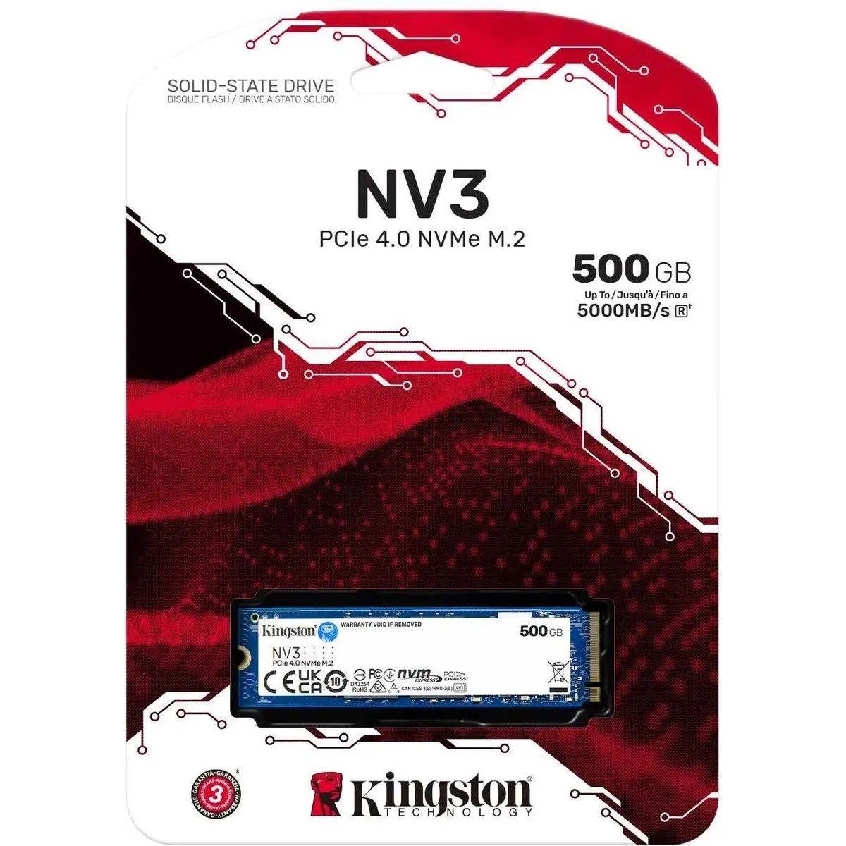 Накопитель SSD M.2 2280 500 ГБ NV3, PCIe 4.0 x4, 3D NAND, 5000/3000 Мб/с Kingston SNV3S/500G 177646