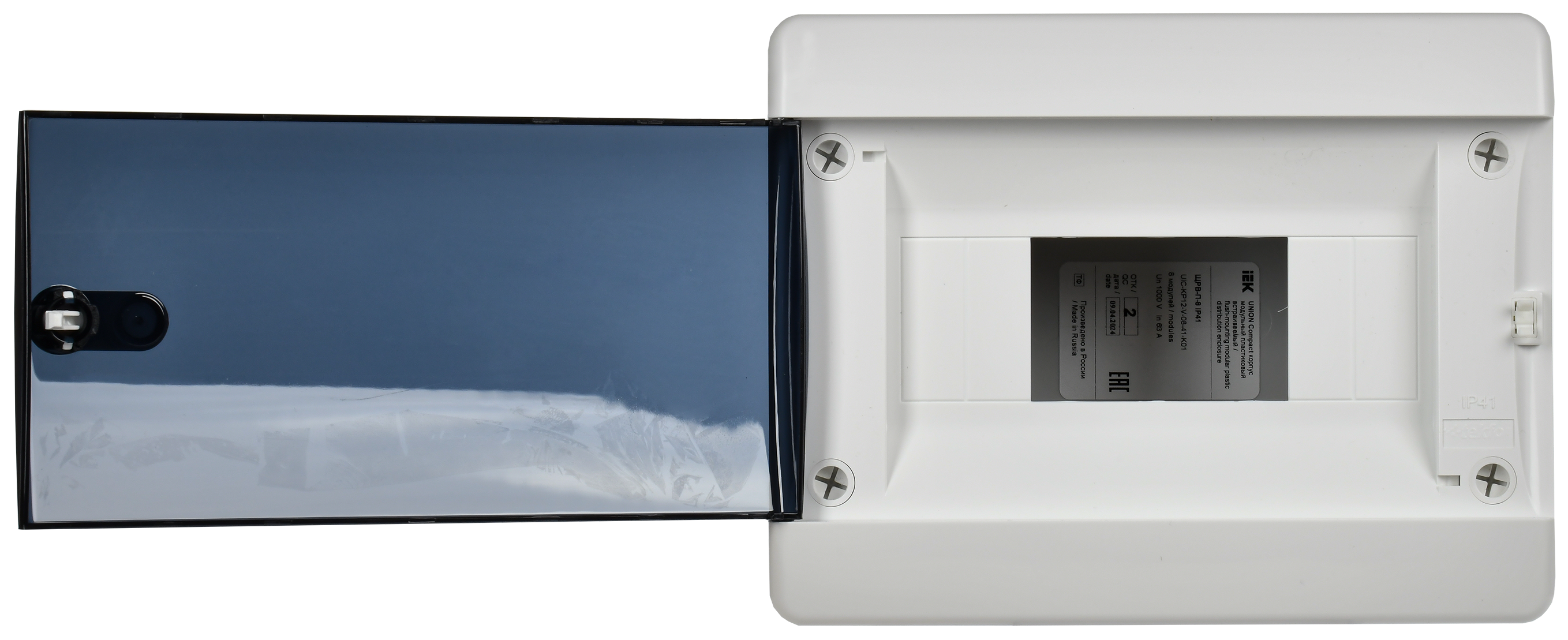 Корпус пластиковый встраиваемый на 8 модулей ЩРВ-П-8 IP41 UNION Compact черная прозрачная дверь IEK UIC-KP12-V-08-41-K01