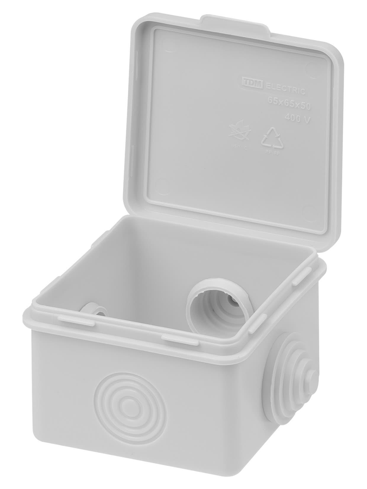 Распаячная коробка ОП 65х65х50мм, крышка, IP54, 4 входа TDM ELECTRIC SQ1401-0111