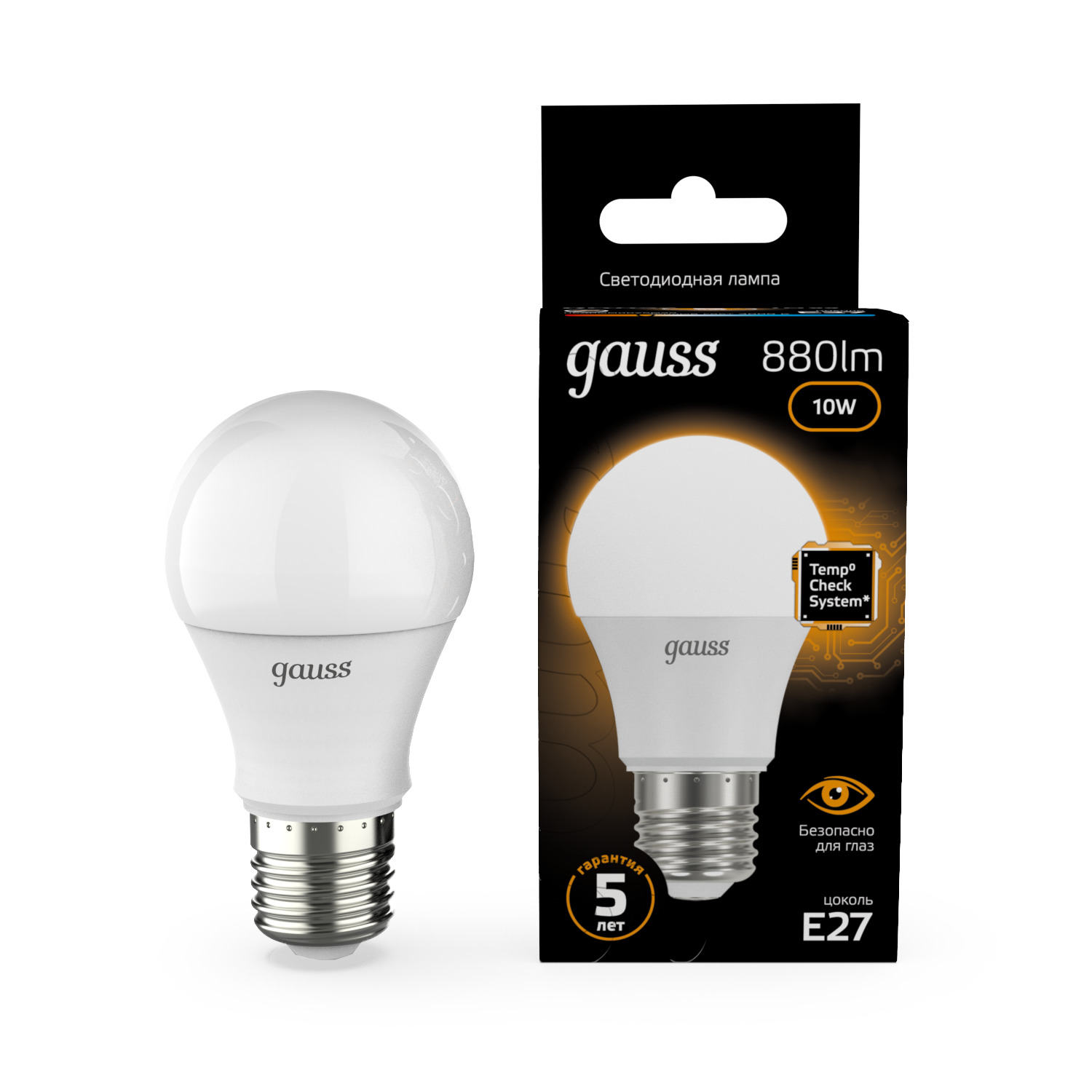 Лампа светодиодная LED 10 Вт 880 лм 3000К А60 груша теплый E27 AC 220В Black GAUSS 102502110