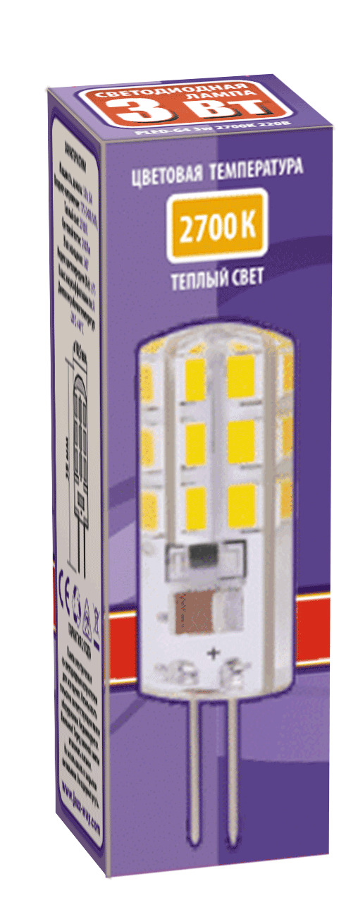 Лампа светодиодная LED 3Вт G4 200Лм теплый 220V/50Hz JazzWay 1032041