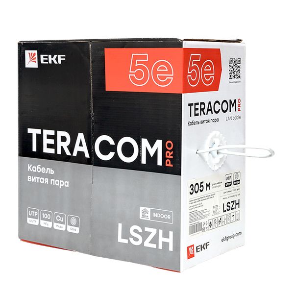 Витая пара TERACOM PRO 5E U/UTP 4 пары solid 24AWG LSZH нг(А)-HF серый 305м EKF TRP-5EUTP-04LSH-GY-IN3