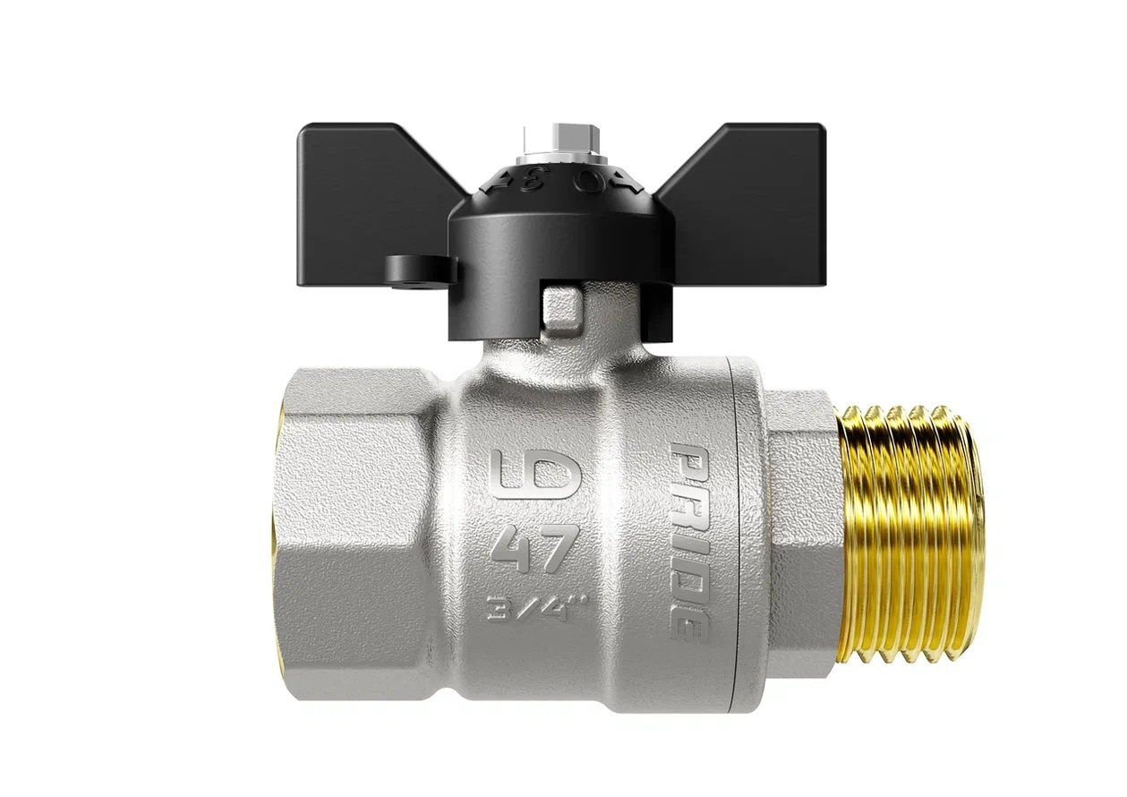 Кран шаровой латунный никелированный 11б27п1 Ду15 Ру40 (1/2') ВР/НР бабочка LD Pride LD Pride 47.15.В-Н.Б LD 47.302.15