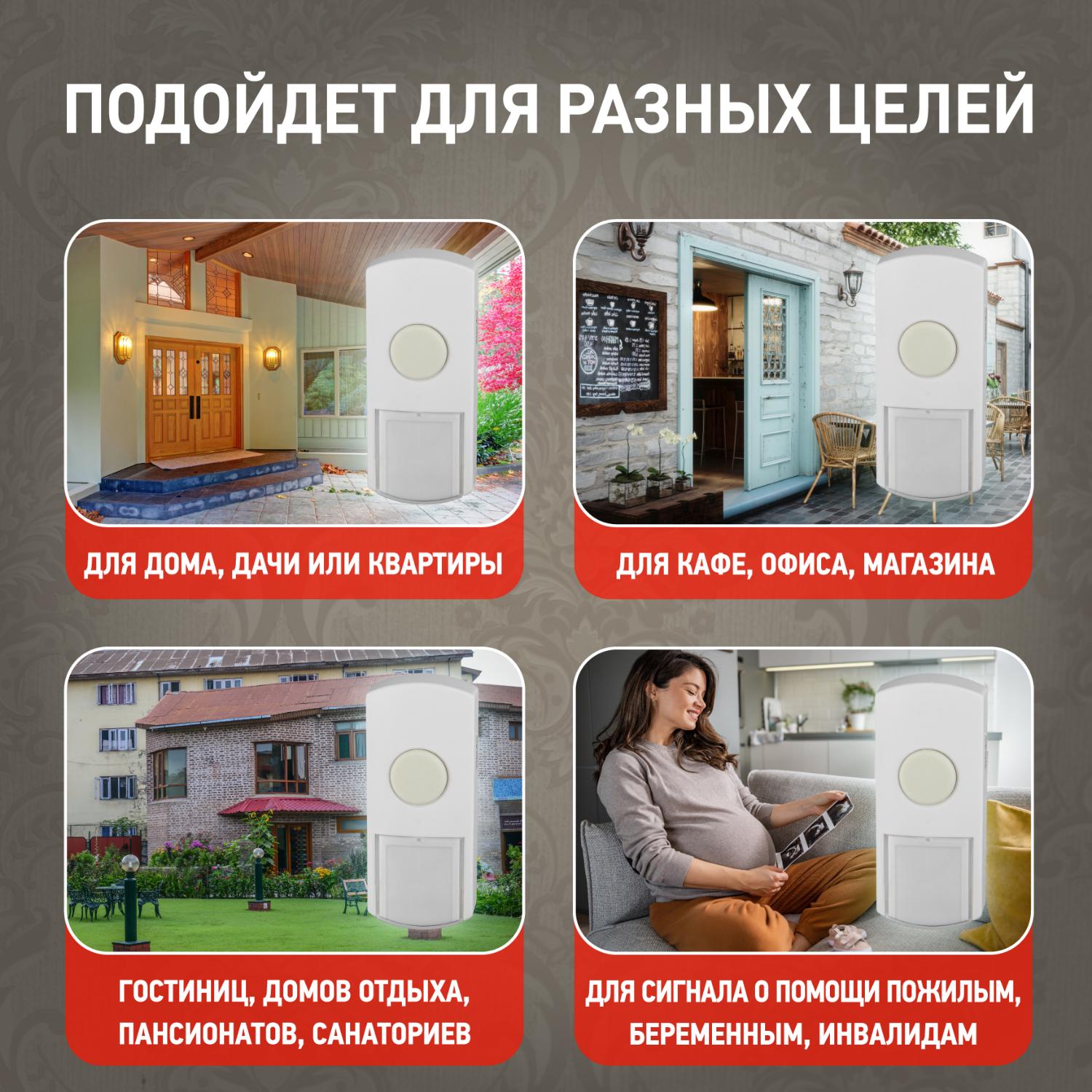 Звонок дверной беспроводной на батарейках 6 мелодий 100м IP44 белый 3АА/А23 C71 ЭРА Б0018970