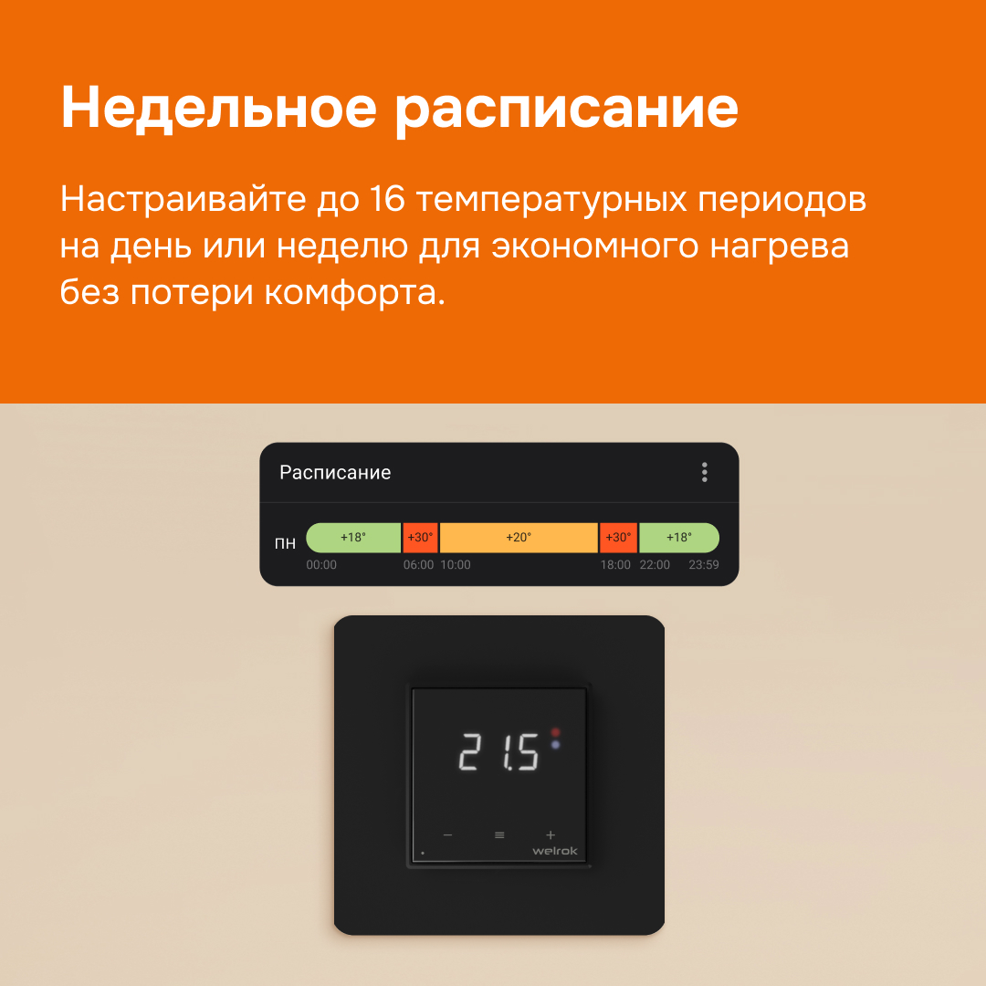 Терморегулятор для теплого пола умный, сенсорный, с Wi-fi, черный WELROK oz bk 4660251140601