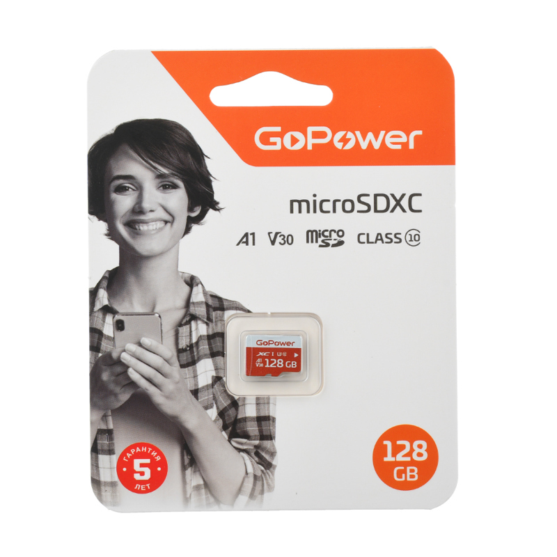 Карта памяти 128GB MicroSD, UHS I, SDXC, V30, U3, 100 МБ/с, Class 10 GoPower 00-00025683 1000717456