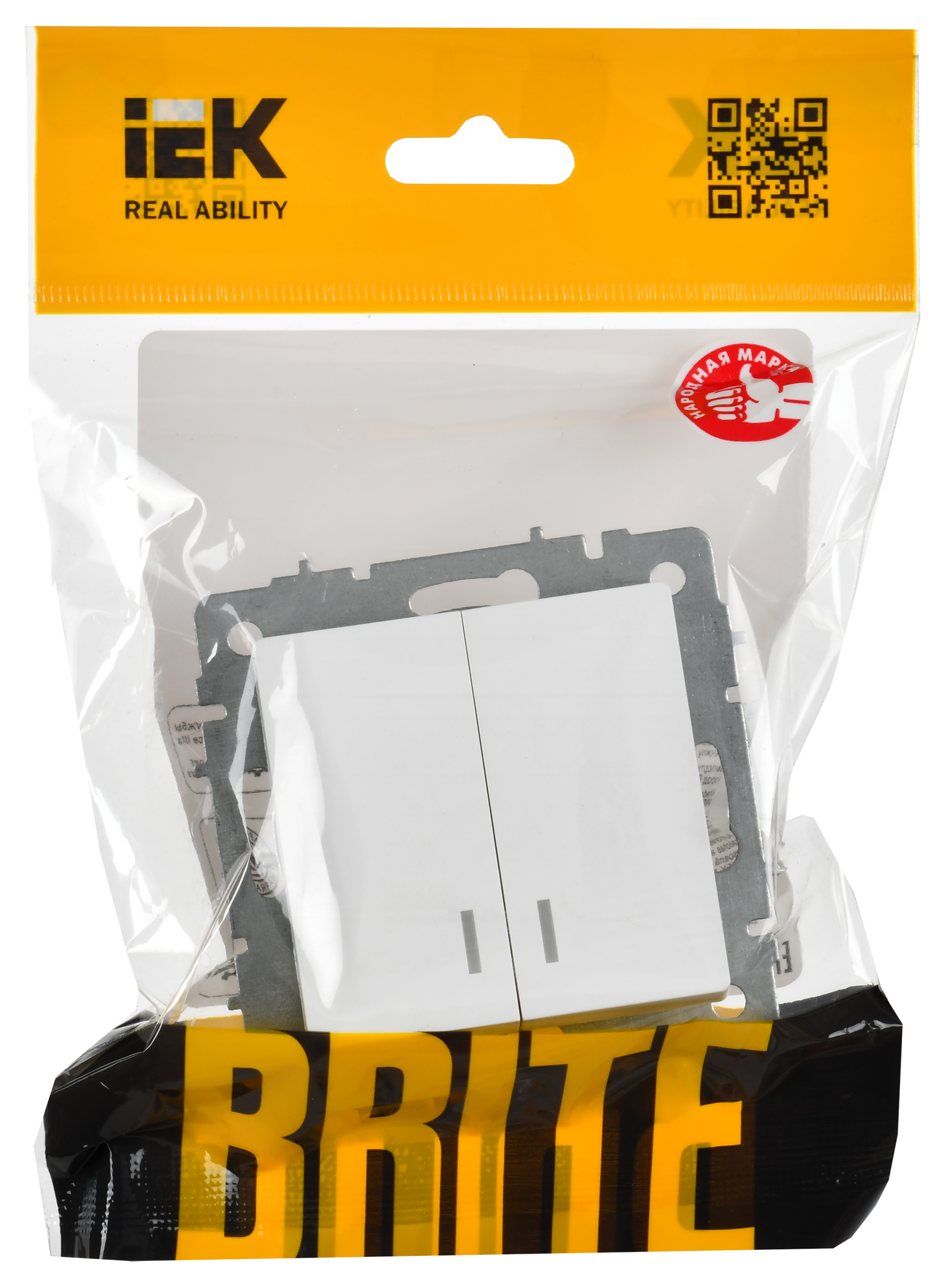 BRITE Выключатель 2-клавишный с индикацией 10А ВС10-2-1-БрАБ арктический белый IEK BR-V20-1-10-K91