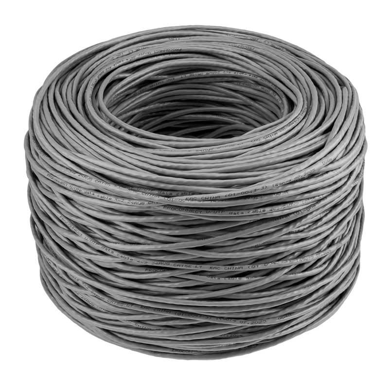 Витая пара PROconnect U/UTP 4PR 24AWG CCA CAT5e PVC серый бухта 305м REXANT 01-0043-3