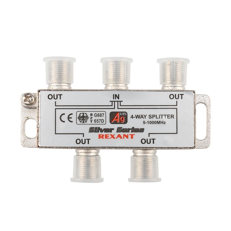 Делитель ТВ х 4 + 5шт. F BOX 5-1000 МГц Silver, REXANT 05-6103