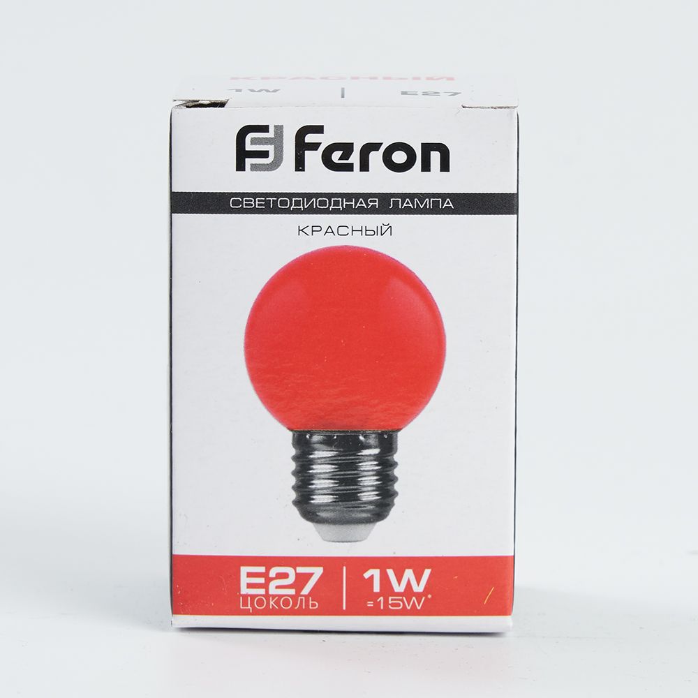 Лампа светодиодная LED 1вт Е27 красный (шар) FERON LB-37 25116