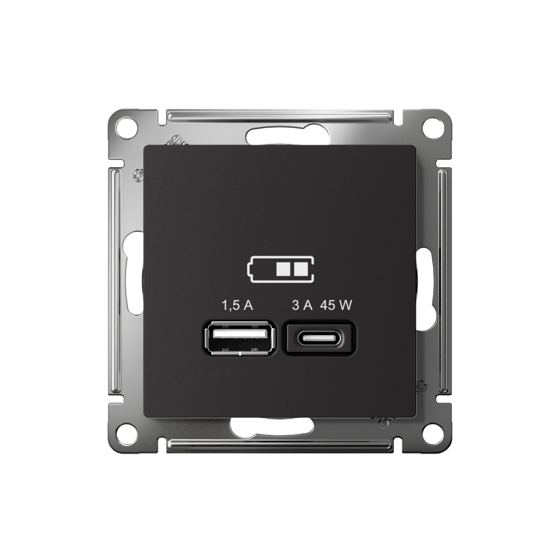 ATLASDESIGN USB РОЗЕТКА A + тип-C 45W высокоскор.заряд. QC, PD, механизм, КАРБОН Systeme Electric ATN001029