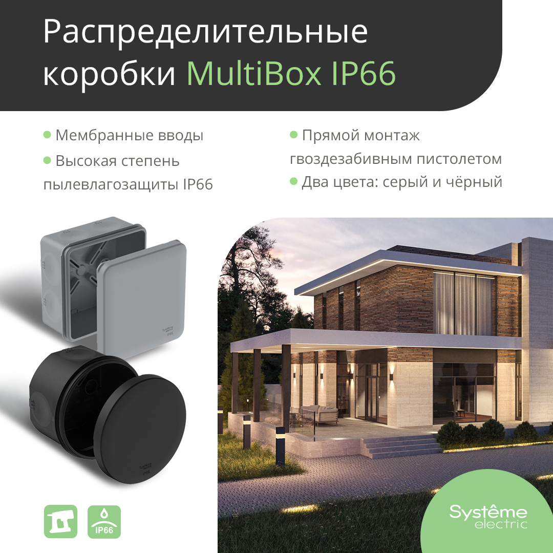 MultiBox Коробка распределительная с мембранными вводами IP66 70х70х42 Черная Systeme Electric IMT352961