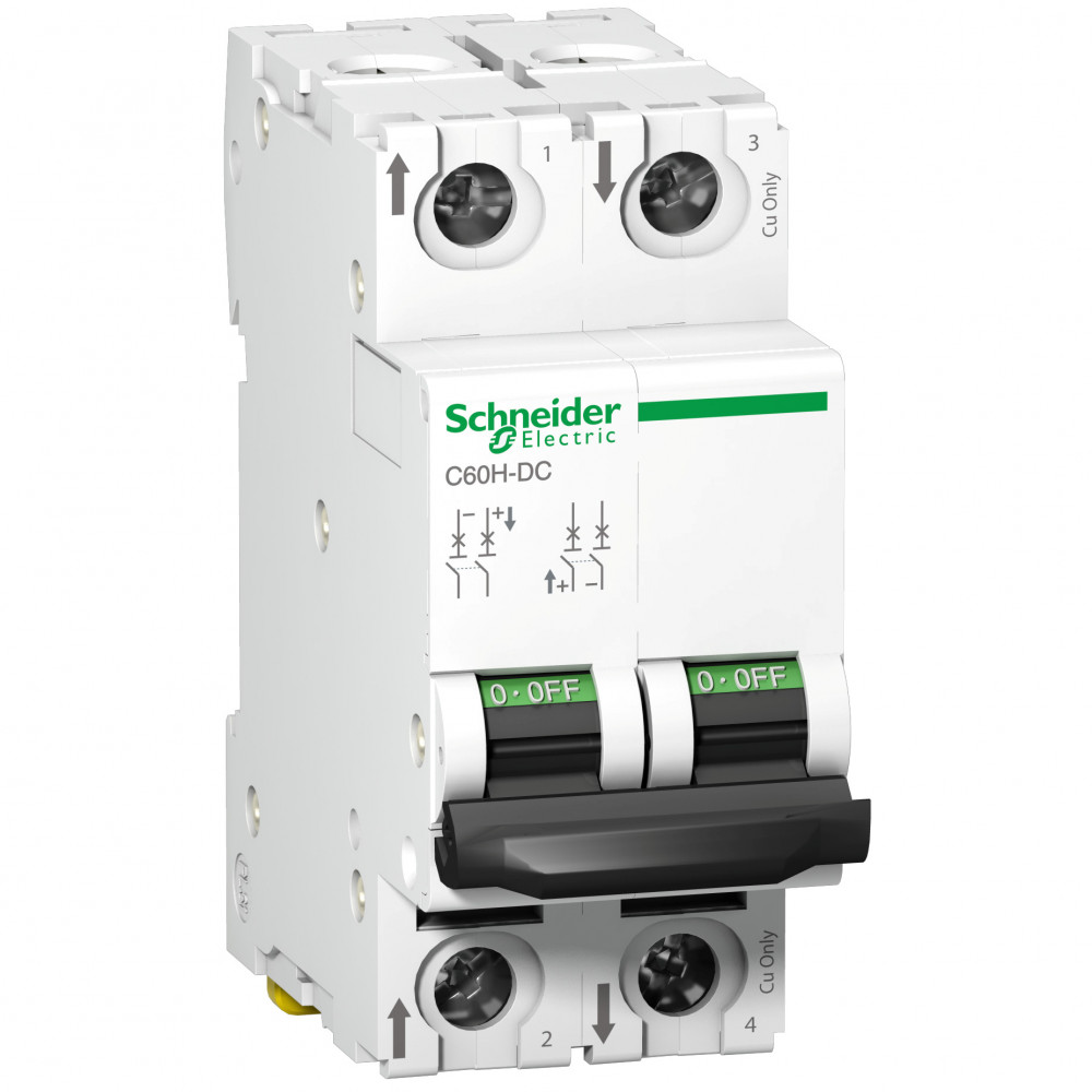 Выключатель автоматический двухполюсный 1А C C60H-DC 500В DC Schneider Electric A9N61521