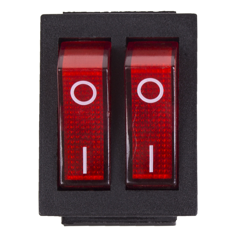 Выключатель клавишный 250V 15А (6с) ON-OFF красный с подсветкой двойной REXANT 36-2410