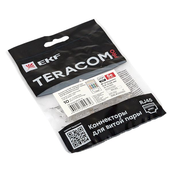 Коннектор RJ-45 TERACOM PRO неэкранированный 8P8C 30мкд Cat.5E универсальный (упак.10шт) EKF TRP-PLUG-5EUTP-10