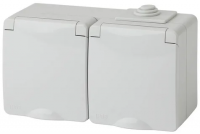 Розетка 2х2P+E гориз. IP65, шторки, 16A-250В, ОУ, Эра Эксперт, серый, 11-2604-03 ЭРА Б0035992