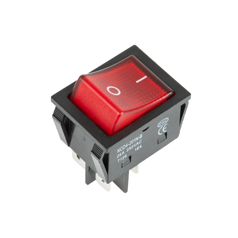 Выключатель клавишный 250V 25А (4с) ON-OFF красный с подсветкой REXANT 36-2343