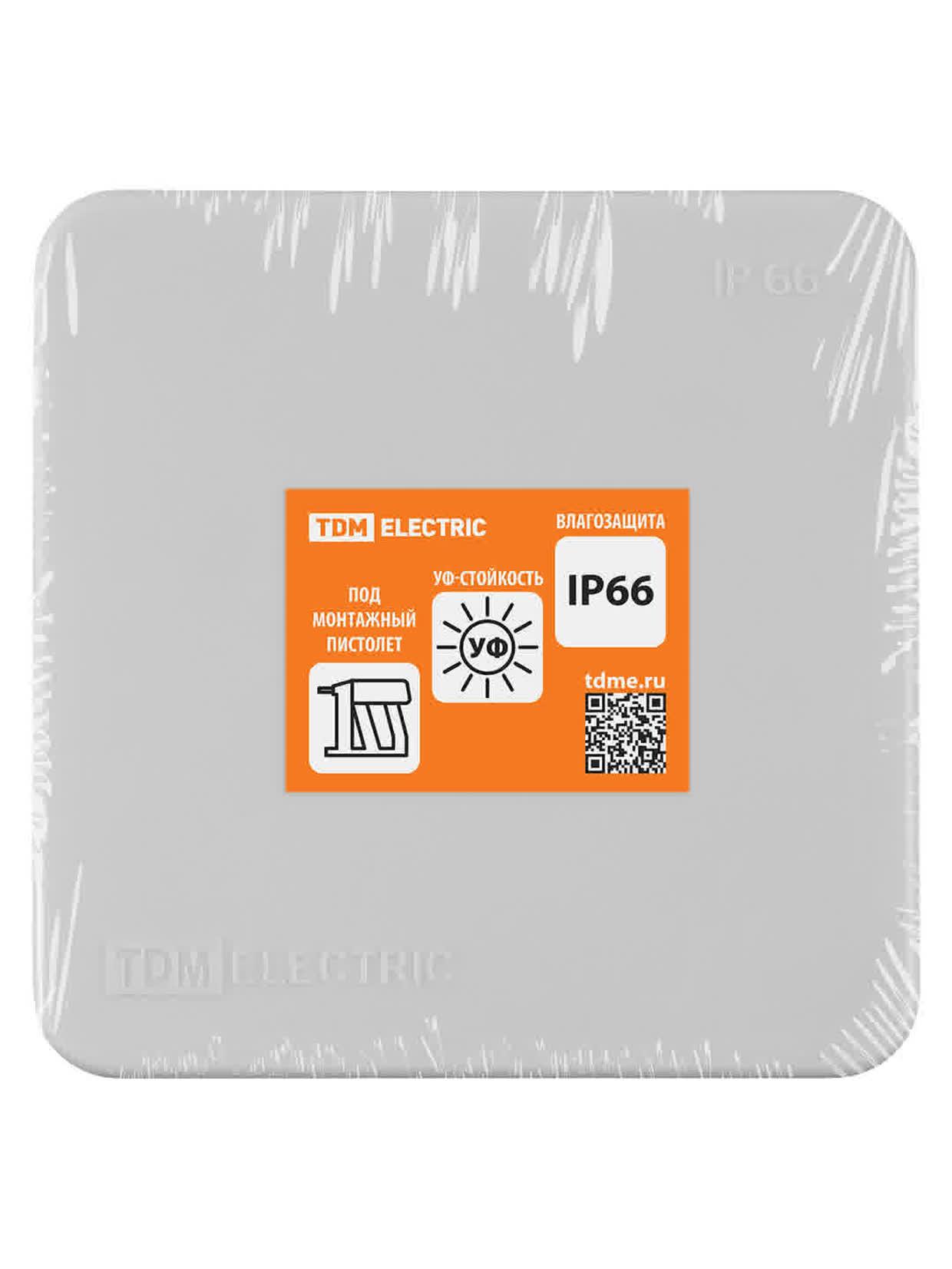 Распаячная коробка двухкомпонентная ОП 80х80х40 мм IP66 8 вх. серая инд. штрихкод TDM TDM ELECTRIC SQ1401-2512