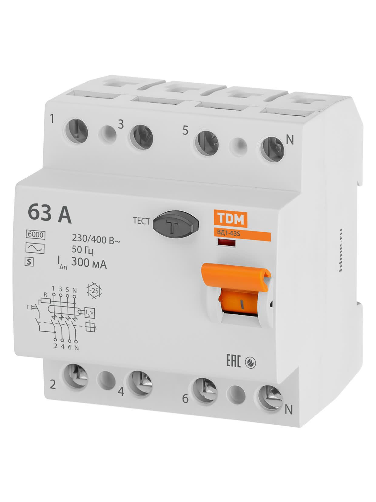 Устройство защитного отключения ВД1-63S четырехполюсное 63А 300мА TDM ELECTRIC SQ0203-0073