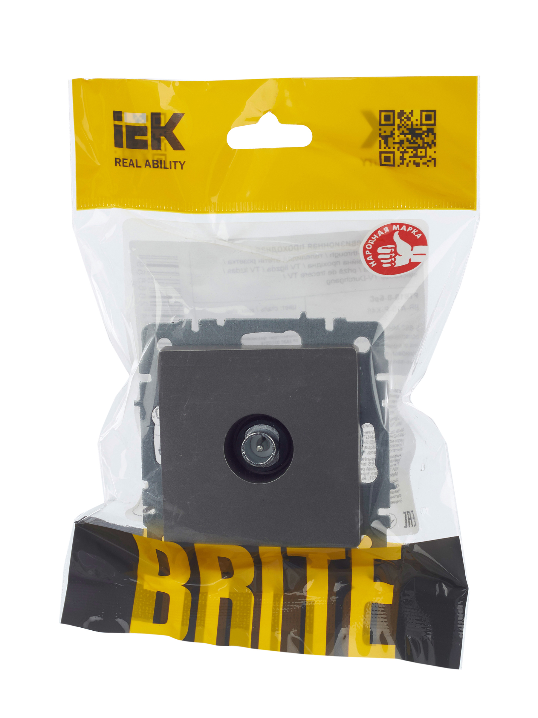 BRITE Розетка TV проходная РТВ10-0-БрС сталь IEK BR-A10-P-K46