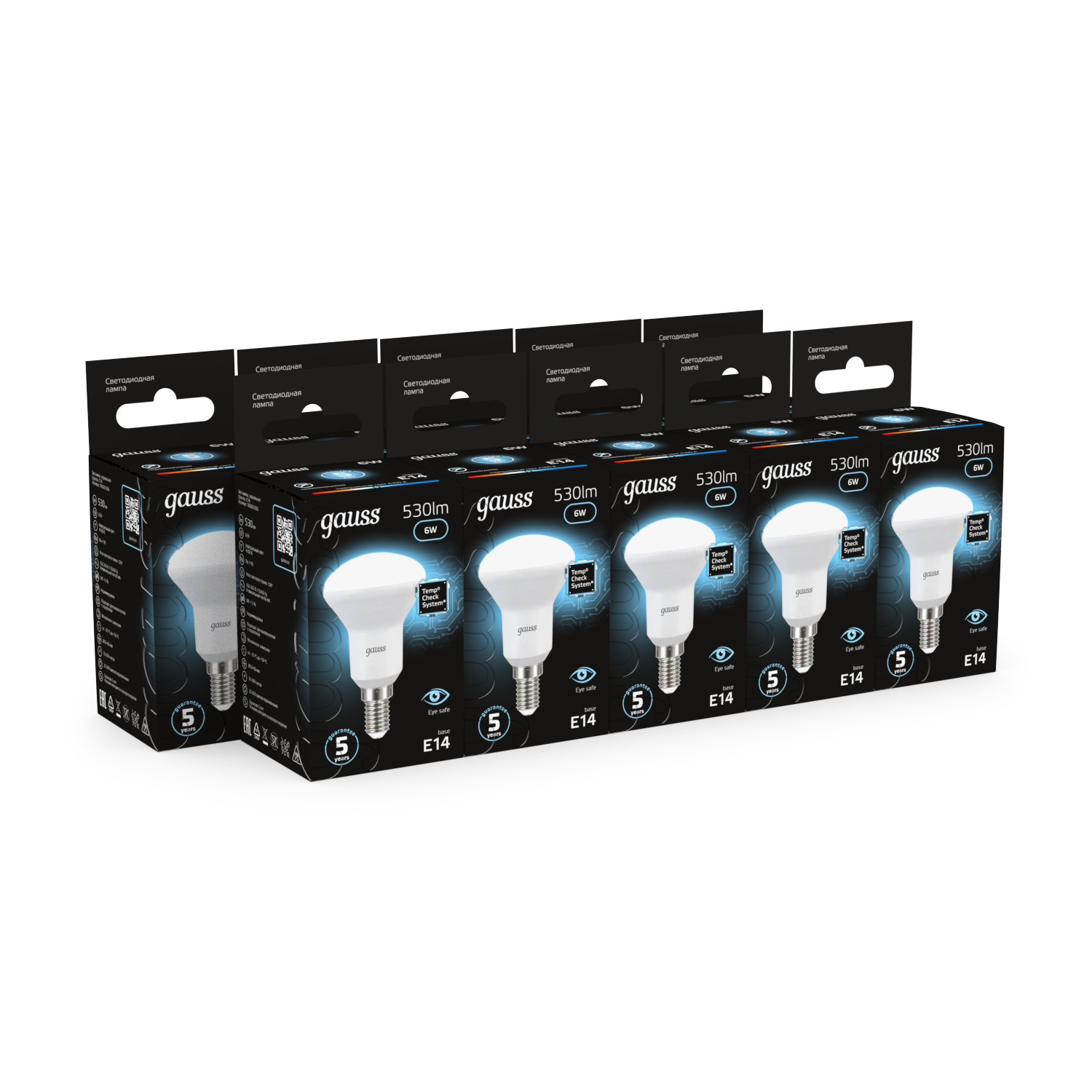 Лампа светодиодная LED 6 Вт 530 лм 4100К AC150-265В E14 грибок R50 нейтральный Black GAUSS 106001206