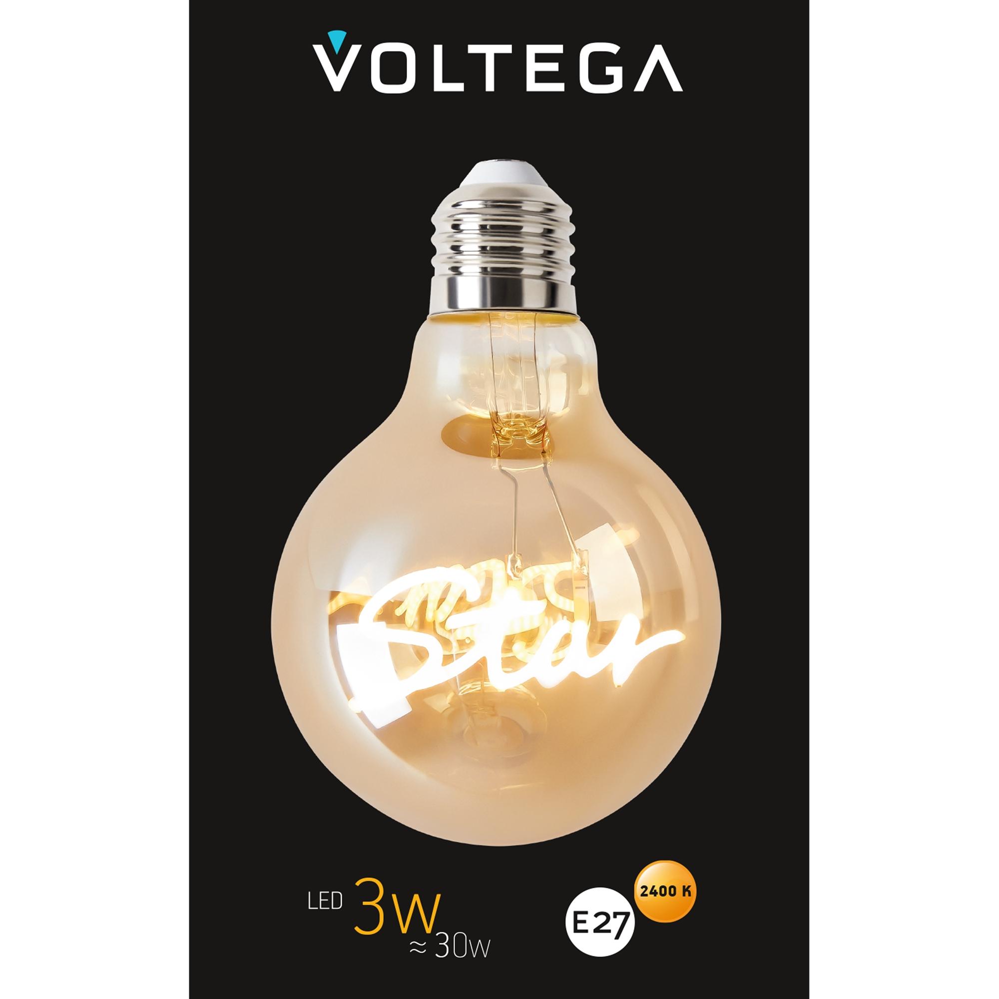 Лампочка филаментная цоколь E27 3W 2400К тип G80 STAR Voltega 8583 VG10-G80E27warm3W-F-STAR