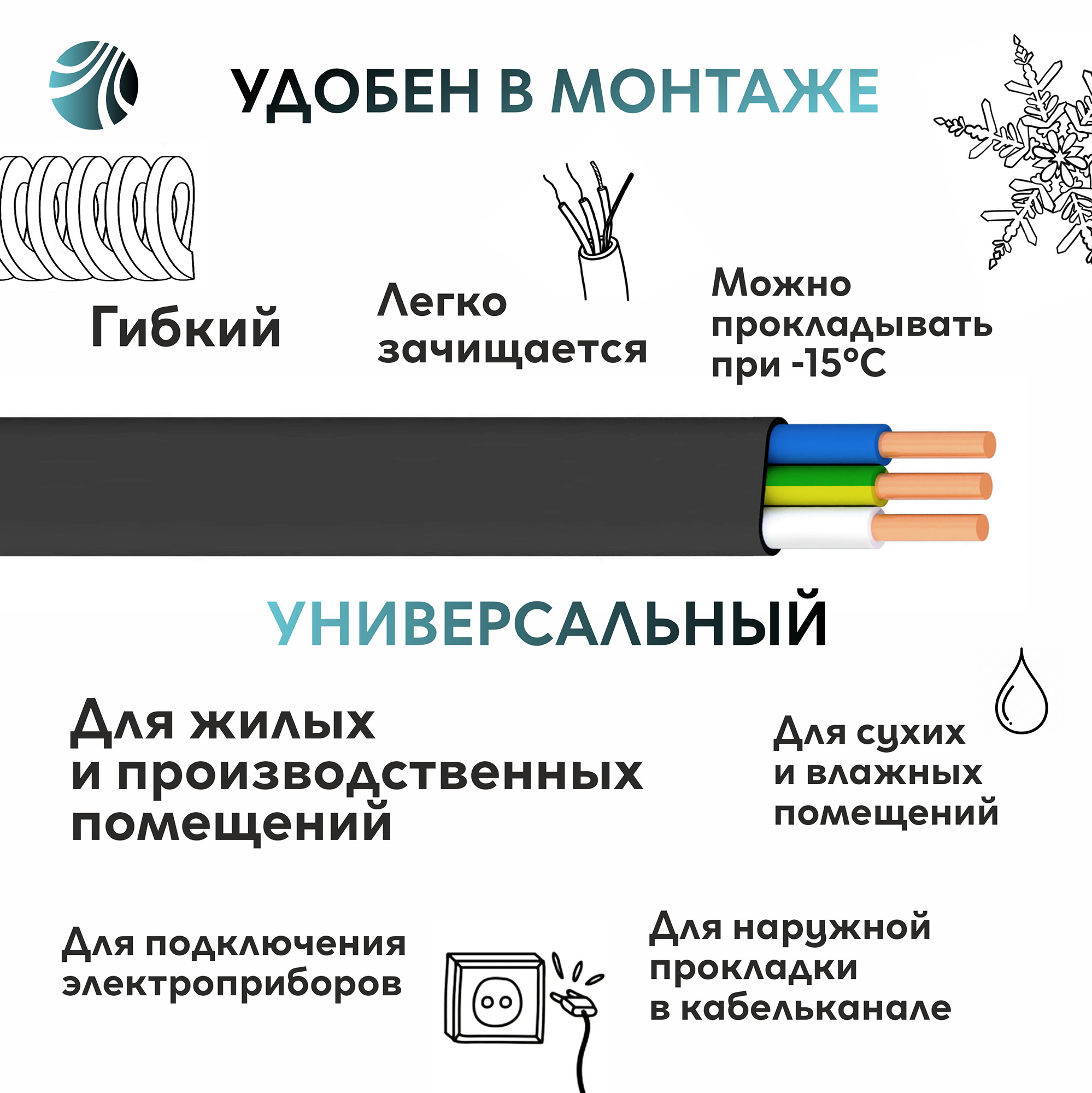 Кабель силовой ВВГнг(А)-LSLTx 3х2.5пл ТРТС Ореол 00000057914